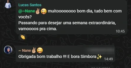 Cliente agradecendo o trabalho do time