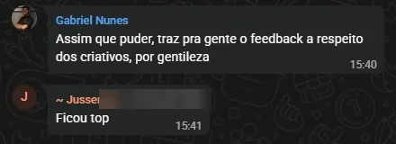 Cliente aprovando os criativos feitos pela Royal